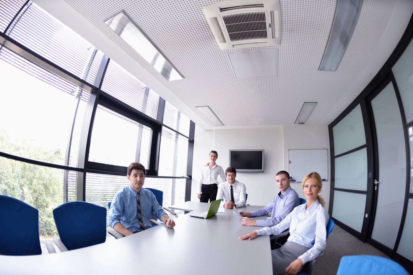 ceiling cassette air conditioning unit installed in an office