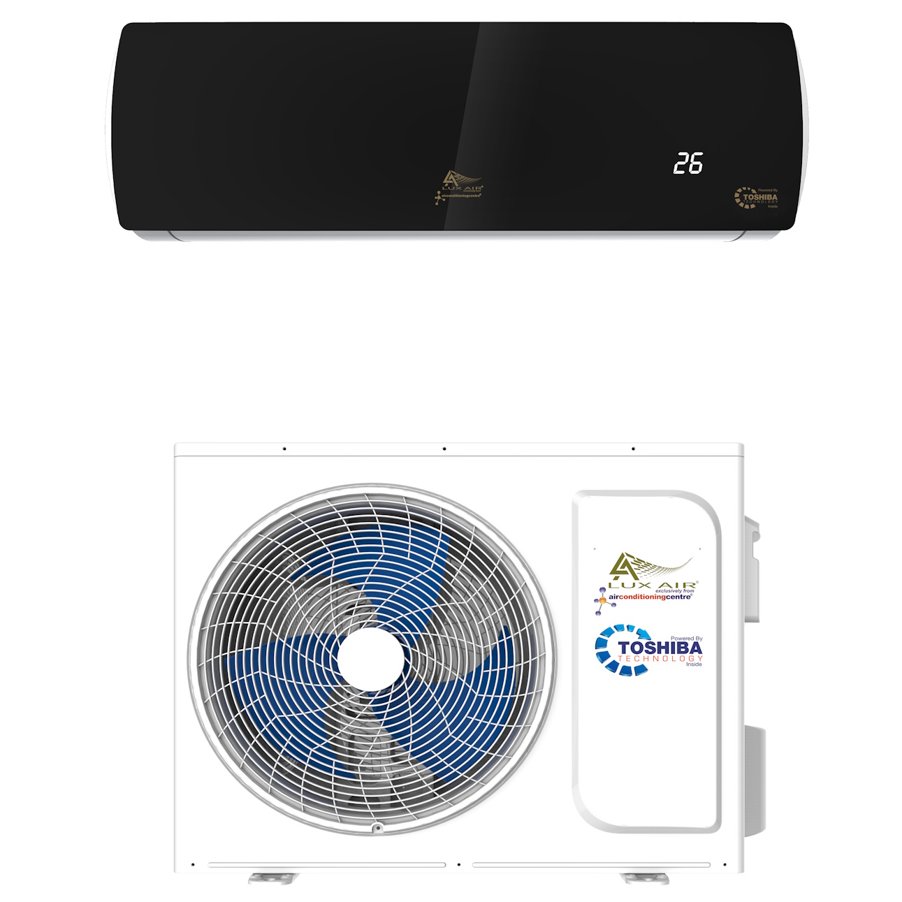 lux air black gloss wall split air conditioning units