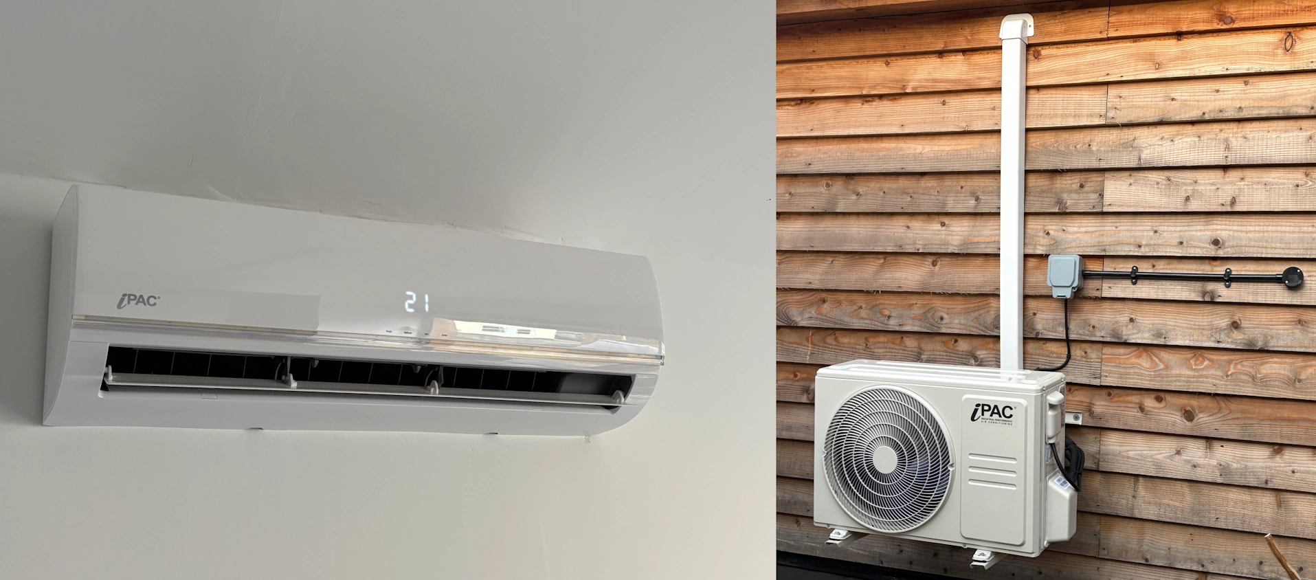 18,000 BTU air conditioning unit installed in a timber frame garage in Oxford