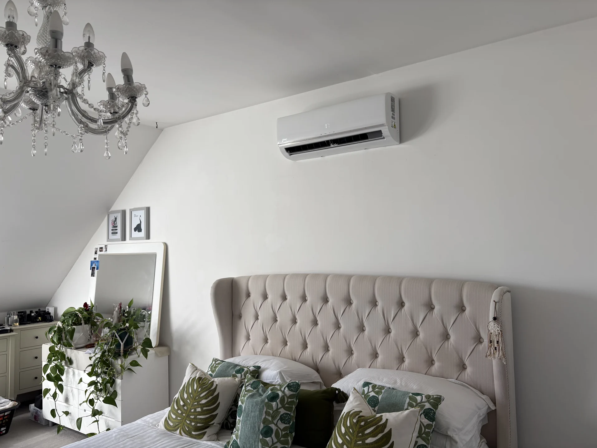12000BTU indoor air conditioning unit installed on a bedroom wall